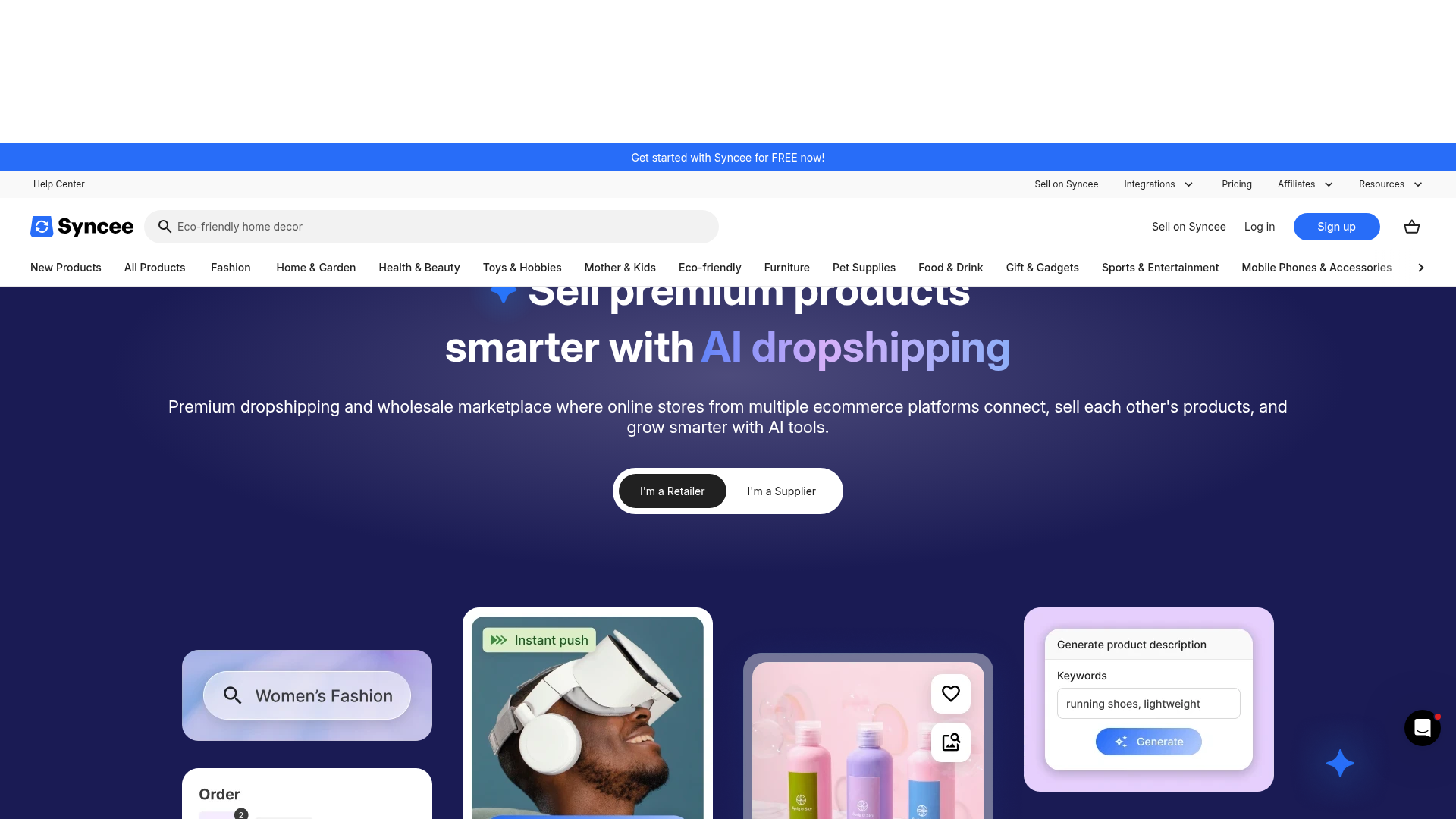 Screenshot of Syncee AI Dropship & Wholesale website