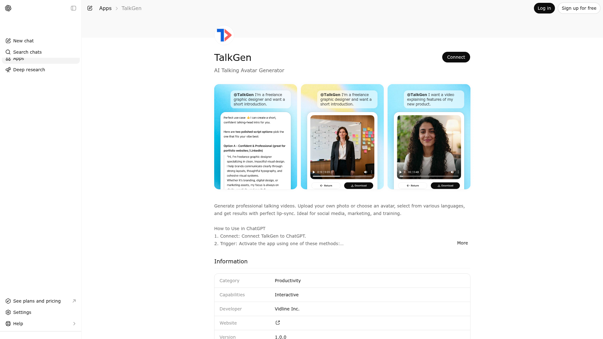 Screenshot of TalkGen website