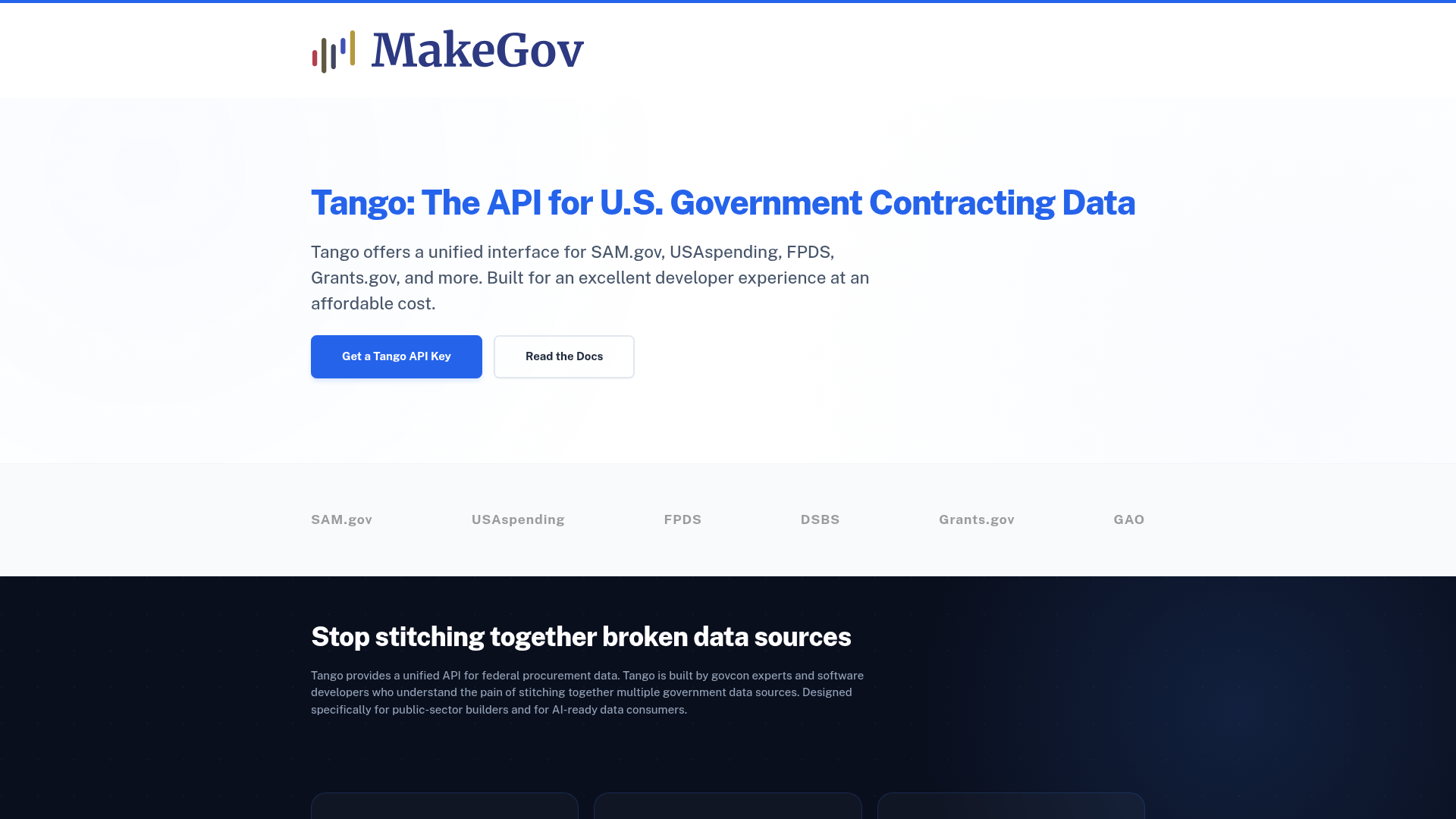 Screenshot of Tango website