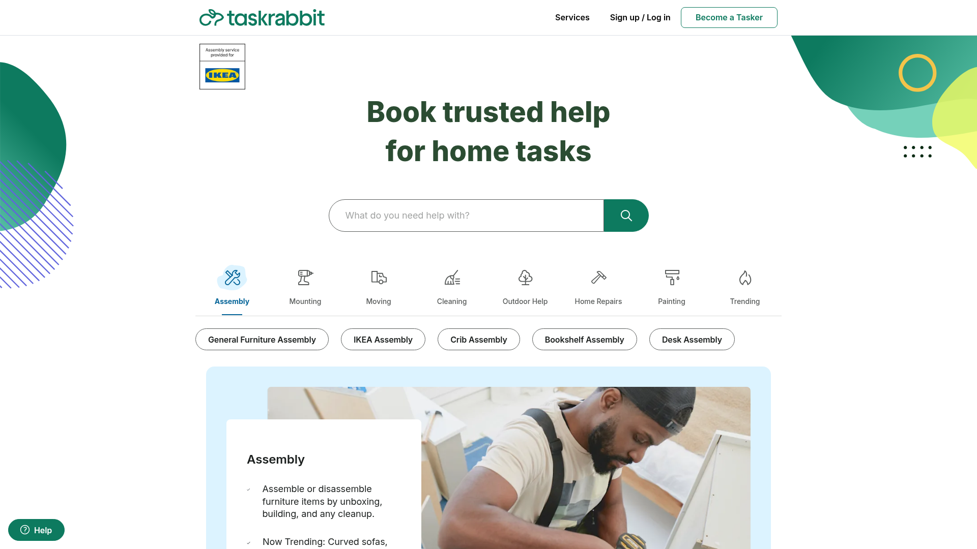 Screenshot of Taskrabbit Booking Assistance website