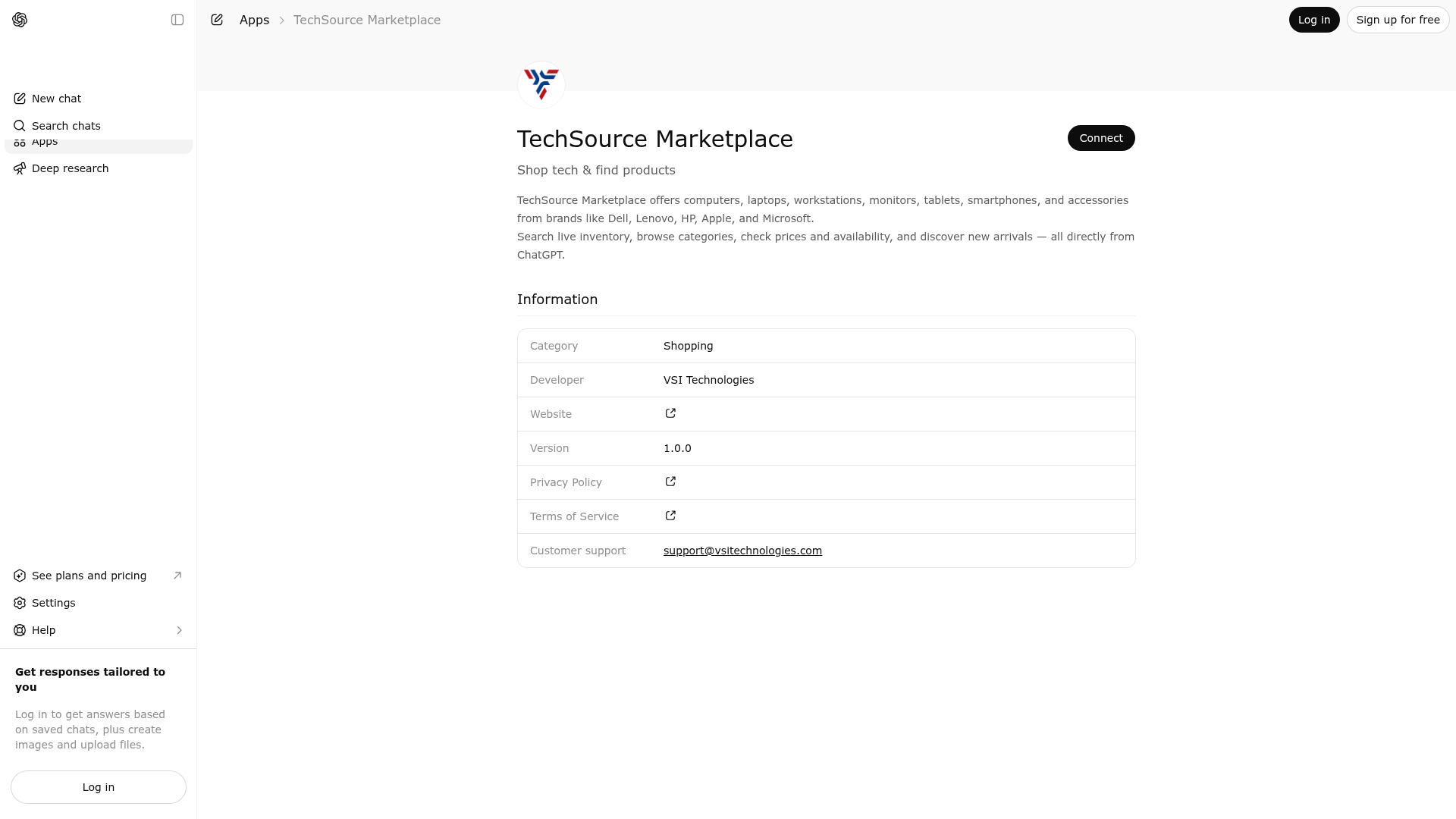 Screenshot of TechSource Marketplace website