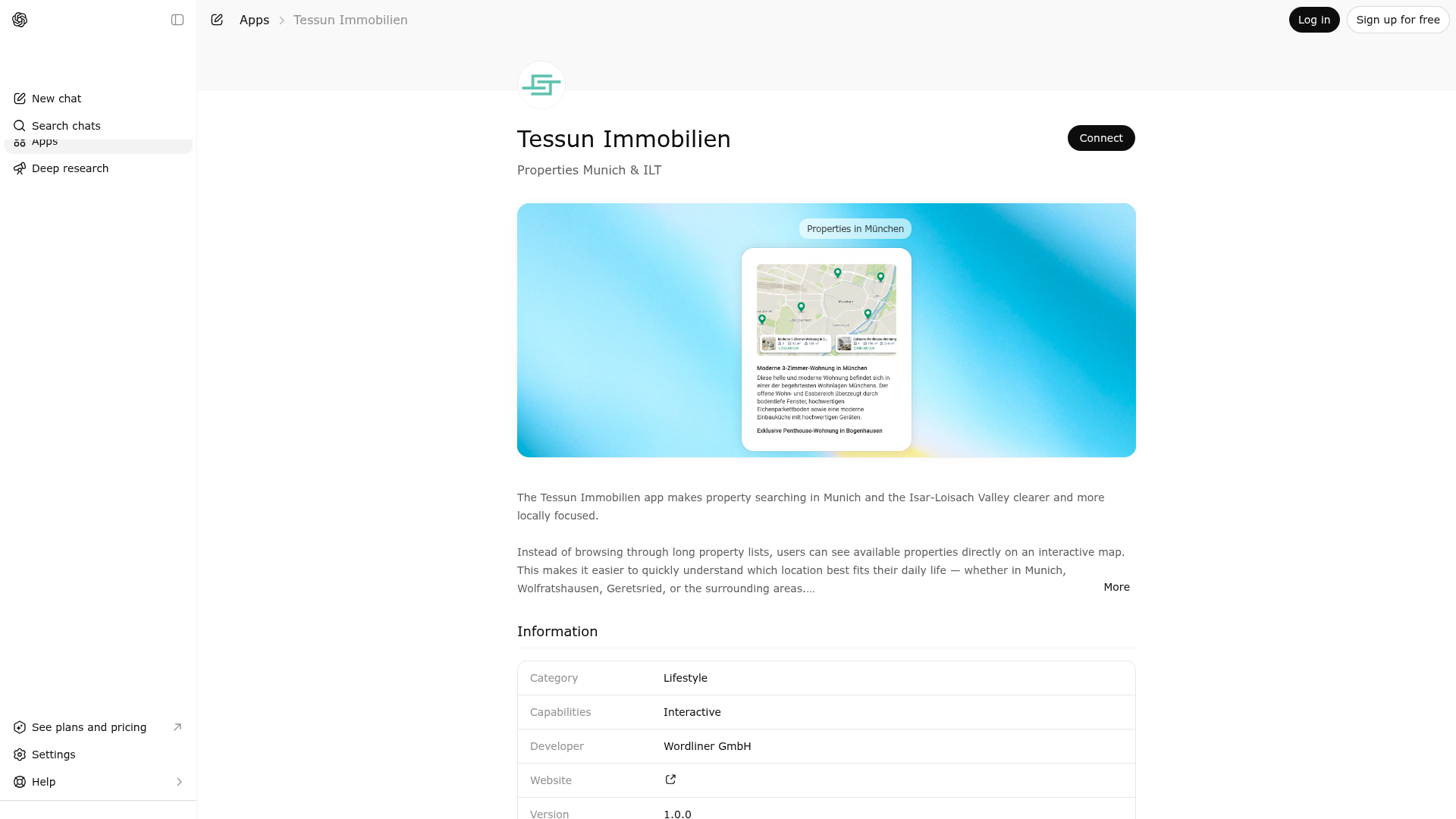 Screenshot of Tessun Immobilien website