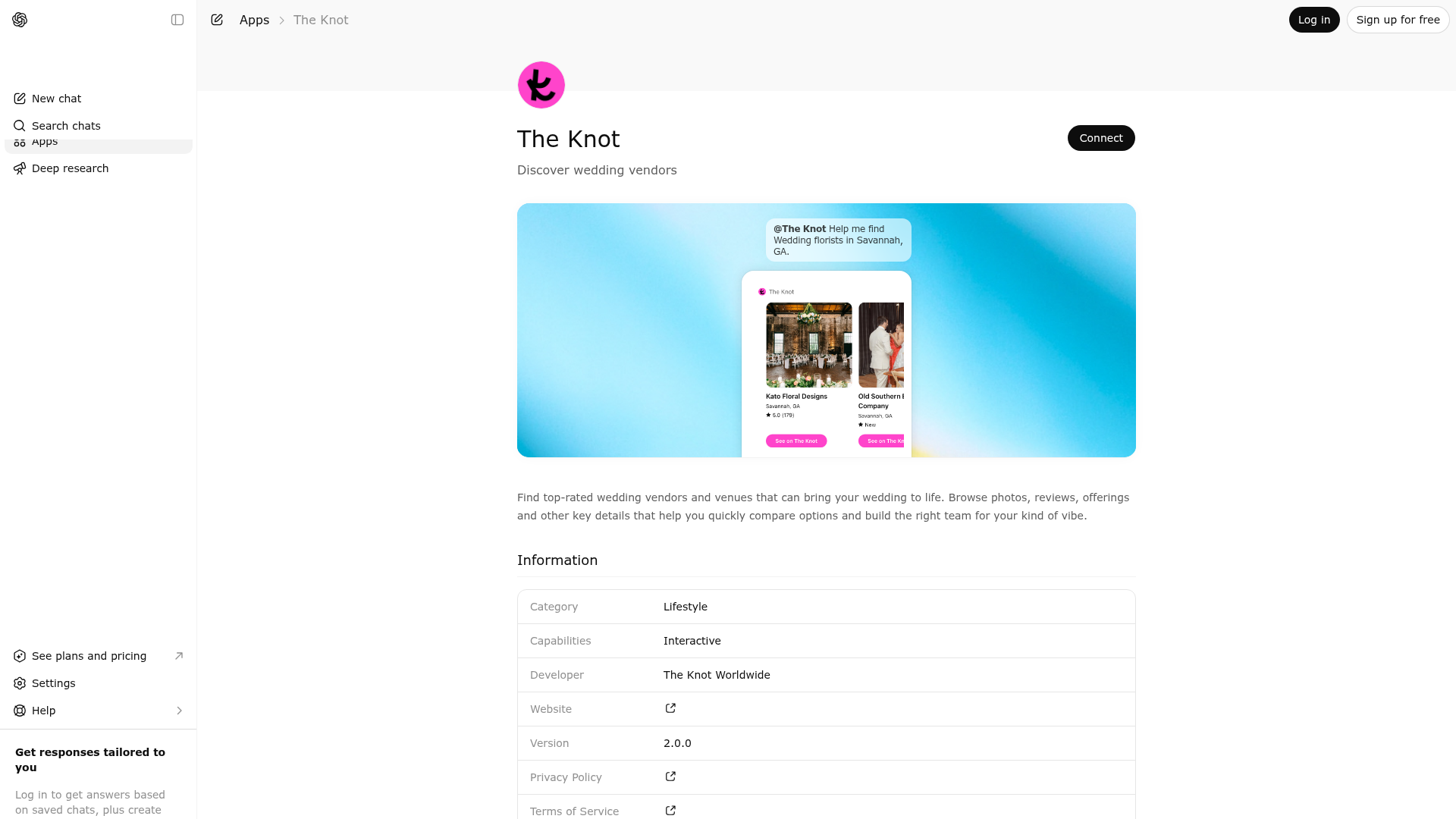 Screenshot of The Knot website