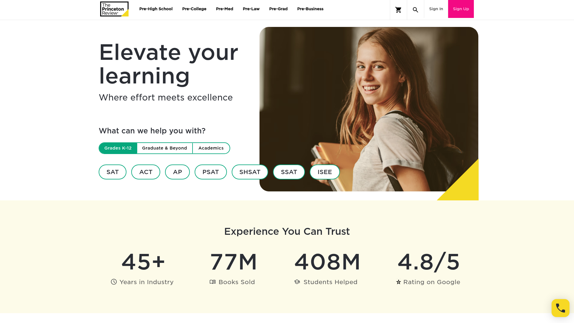 Screenshot of The Princeton Review website