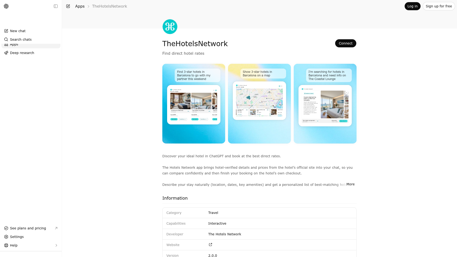 Screenshot of TheHotelsNetwork website