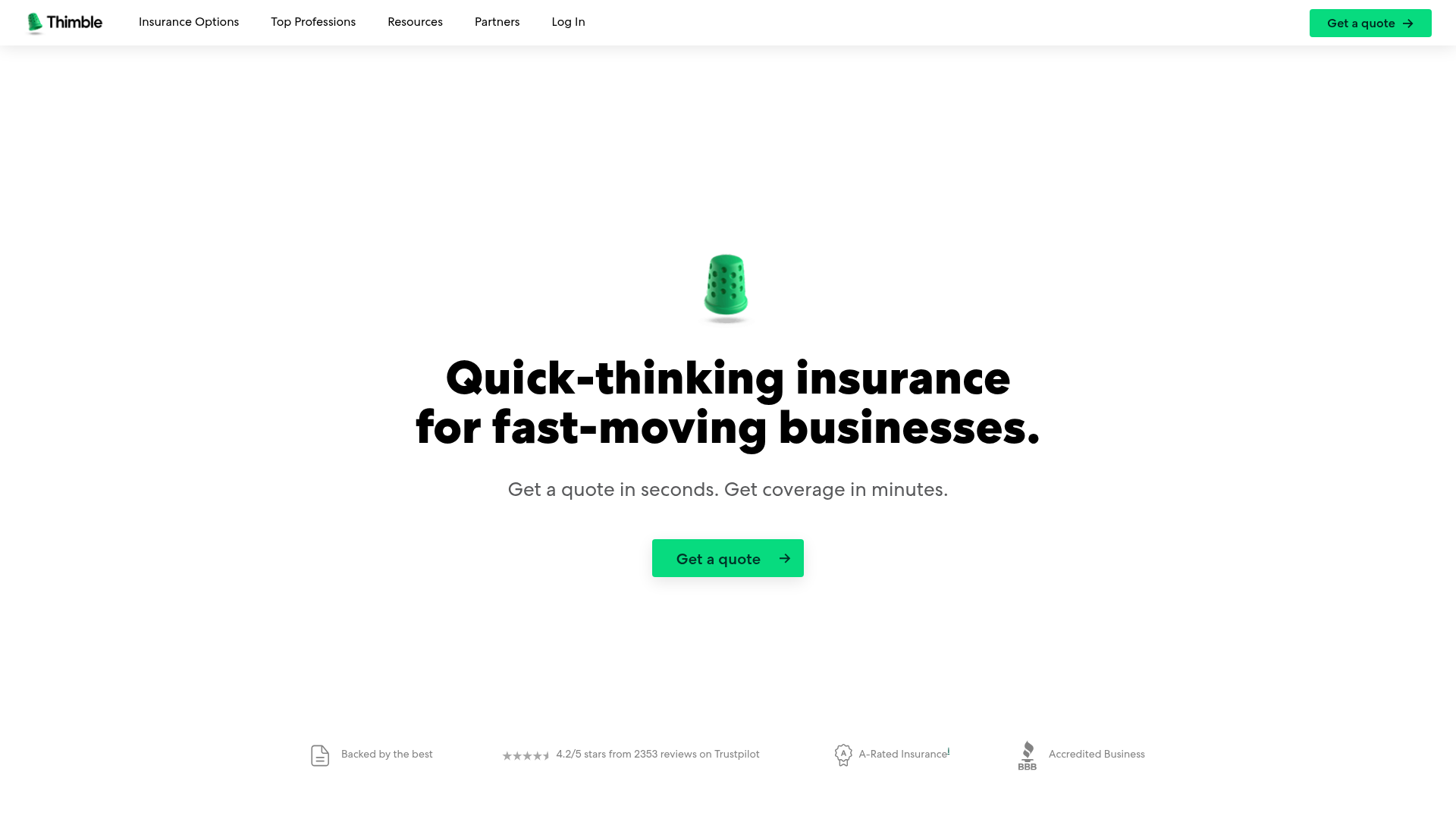 Screenshot of Thimble Insurance website
