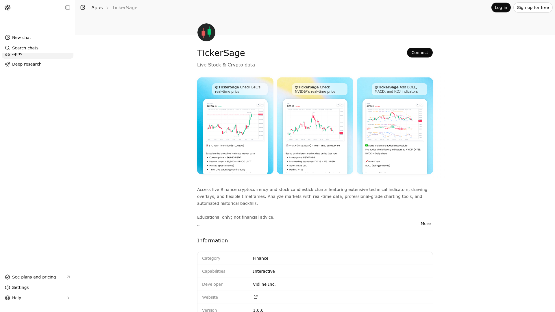 Screenshot of TickerSage website