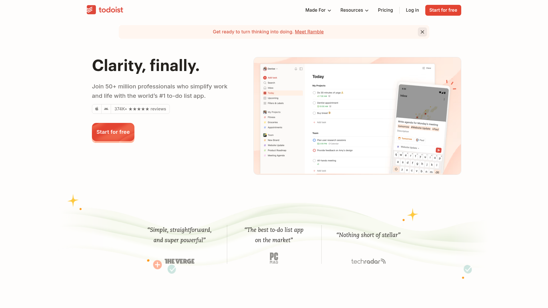 Screenshot of Todoist website