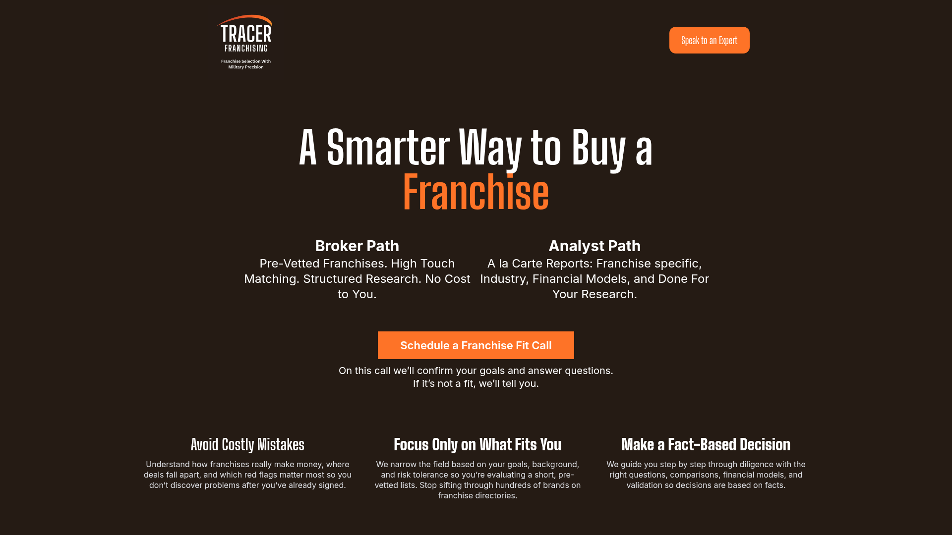 Screenshot of Tracer Franchising website