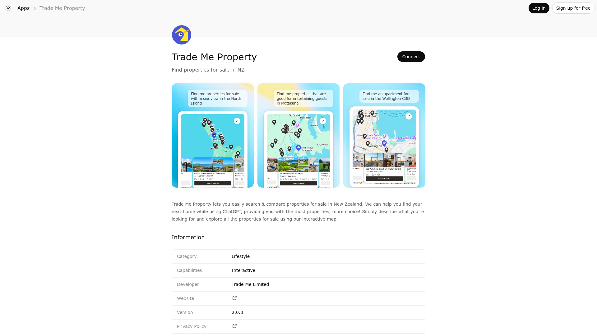 Screenshot of Trade Me Property website