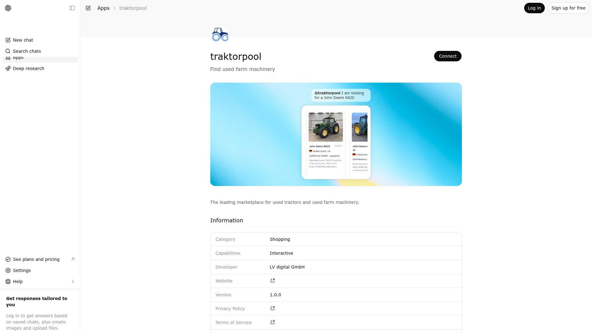 Screenshot of traktorpool website