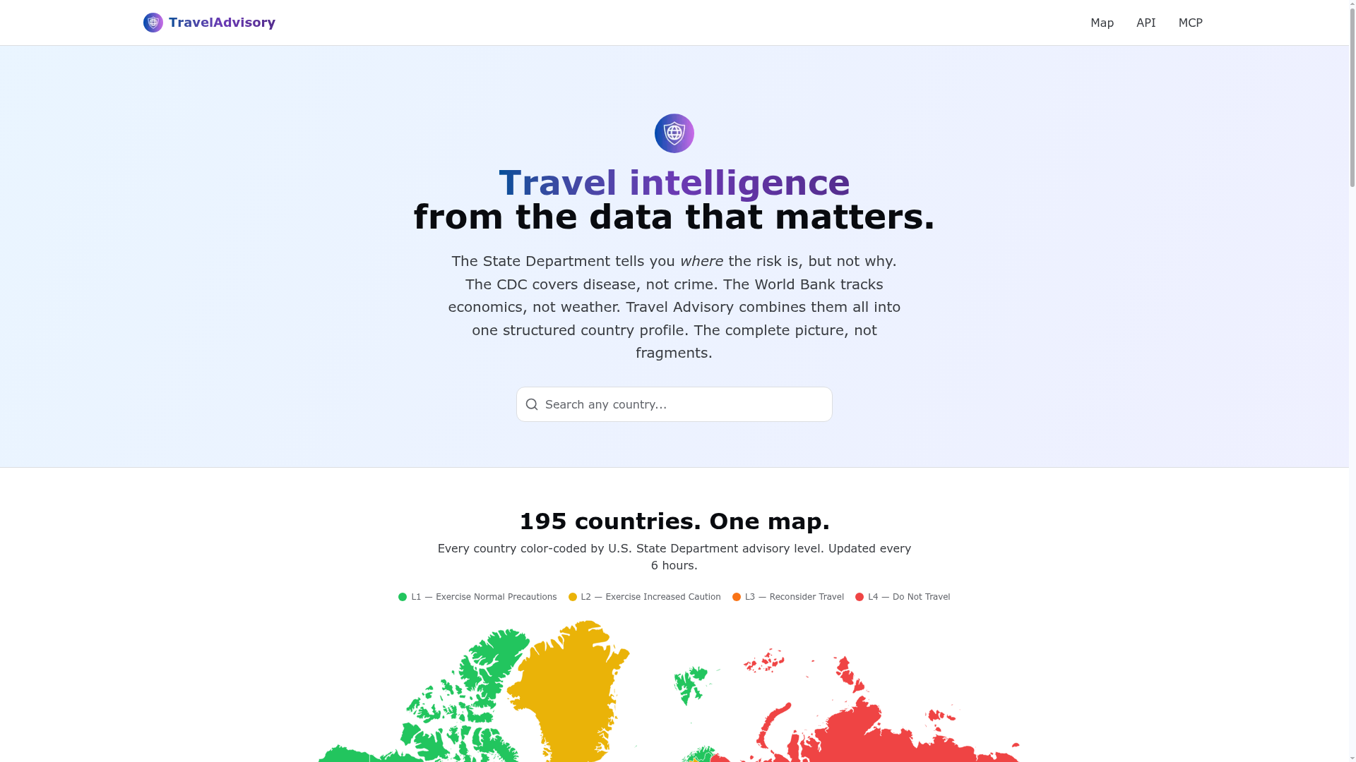 Screenshot of Travel Advisory website