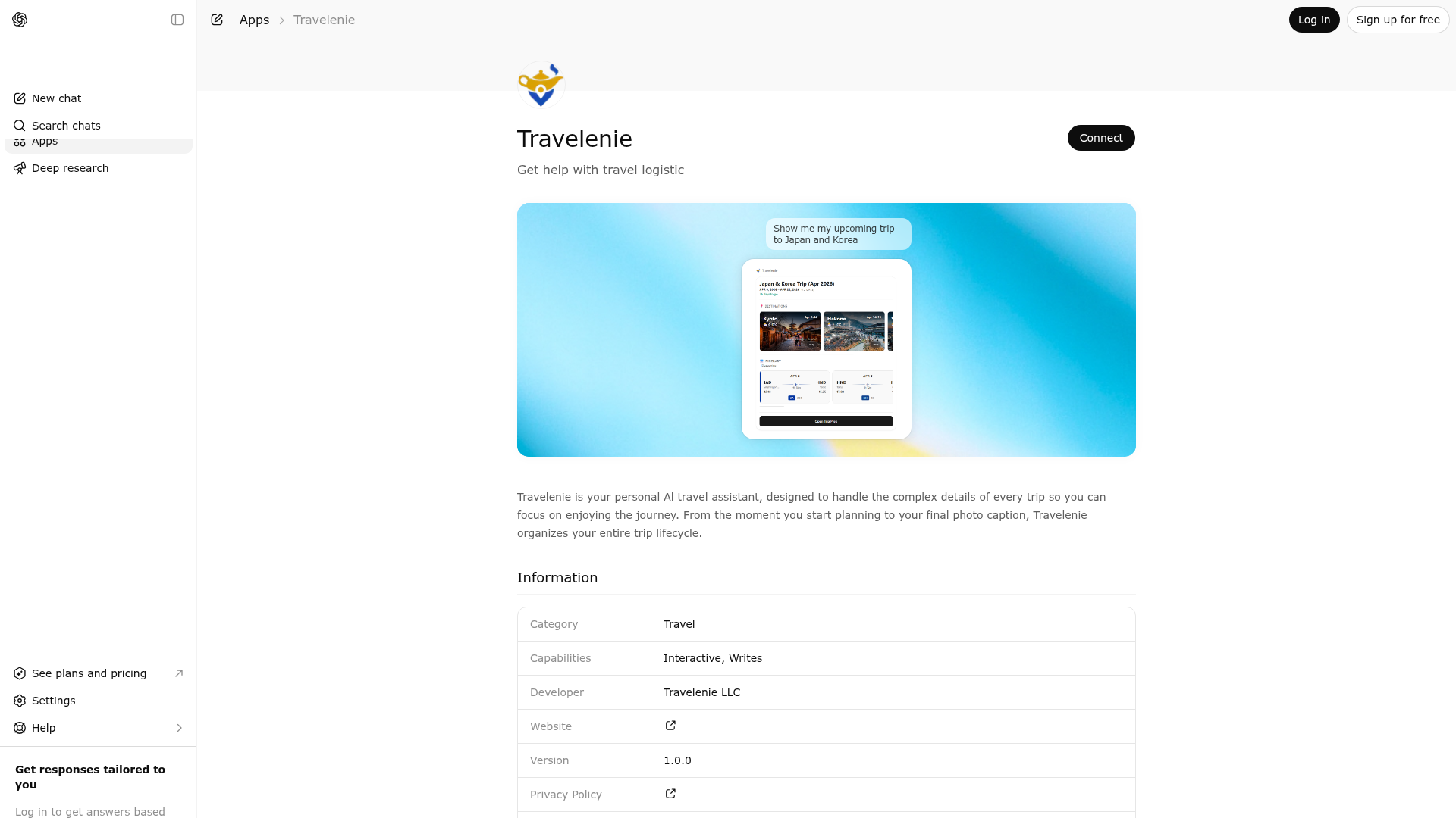 Screenshot of Travelenie website