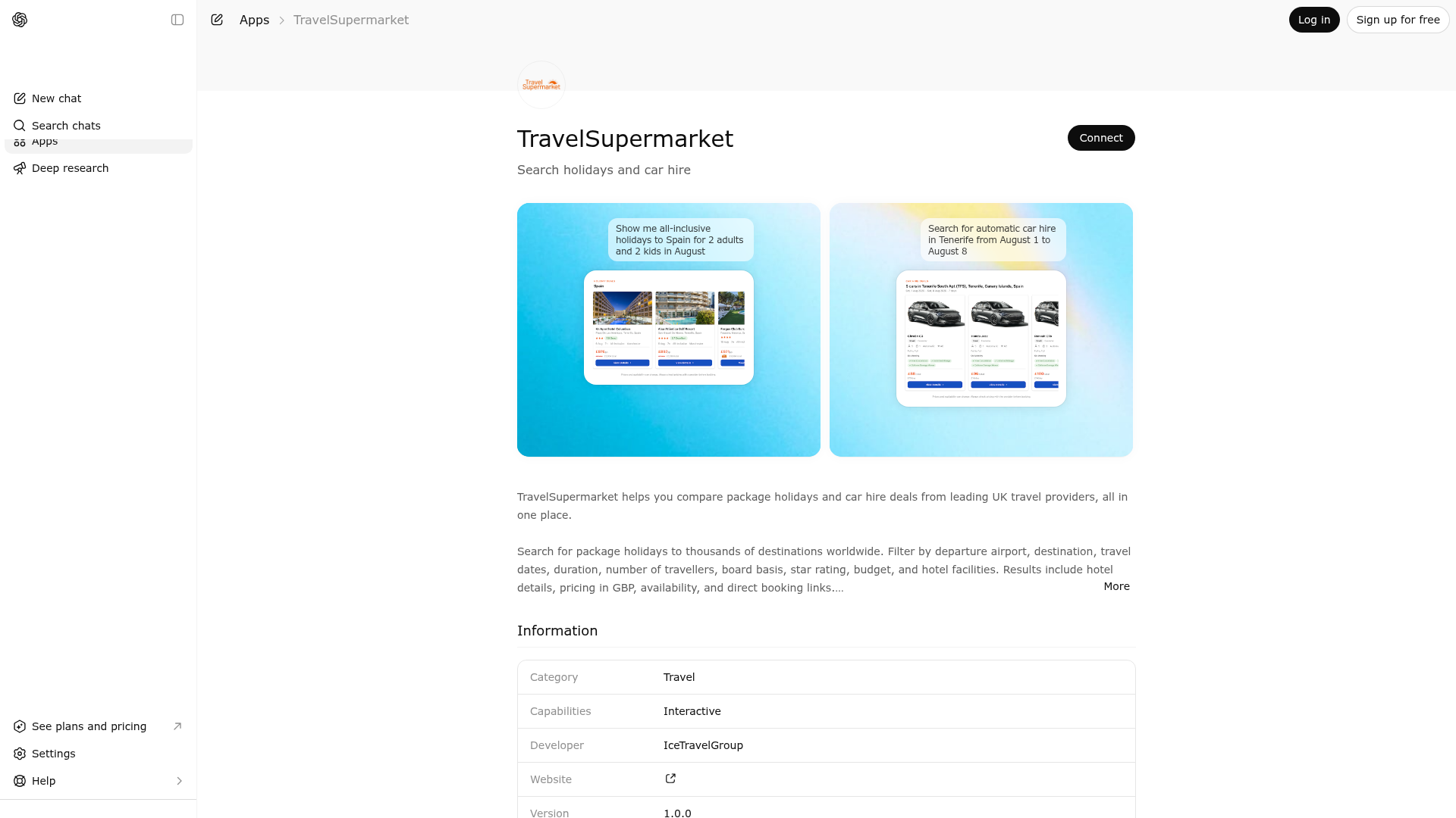 Screenshot of TravelSupermarket website