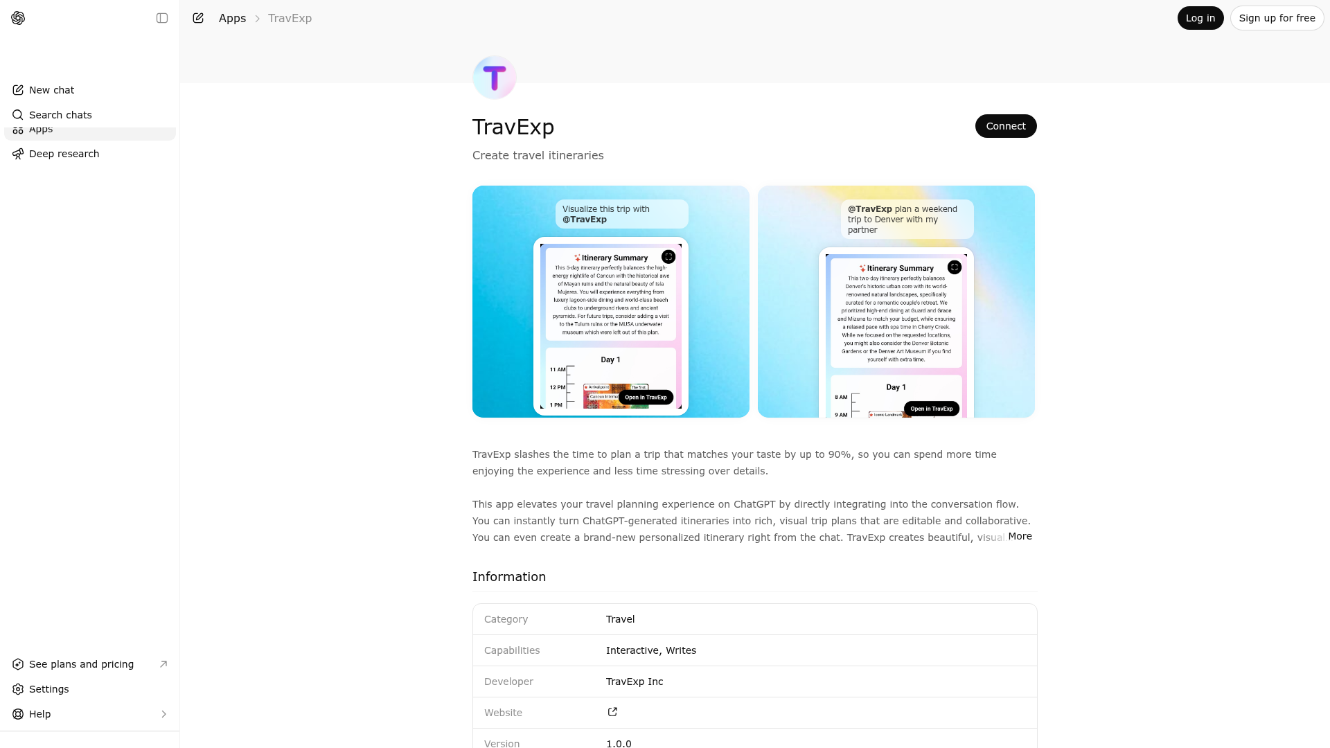 Screenshot of TravExp website