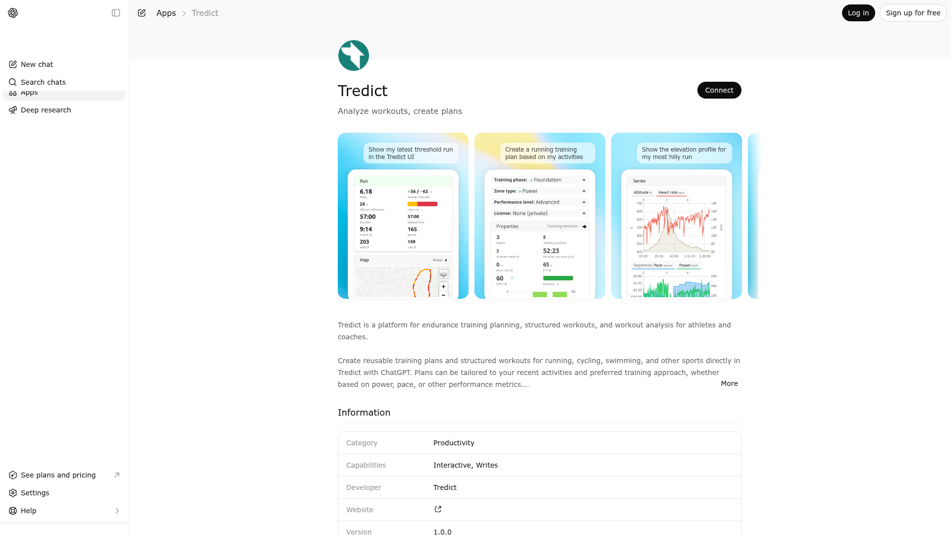 Screenshot of Tredict website
