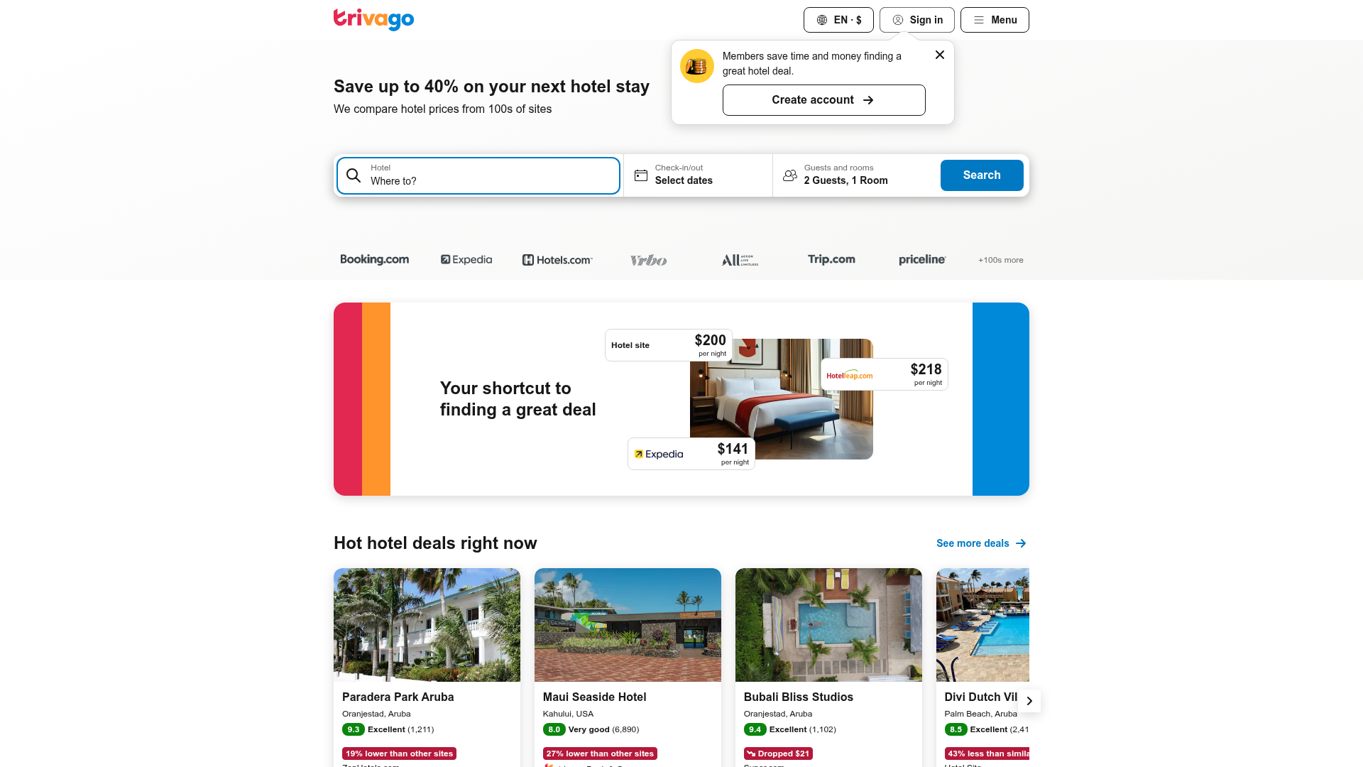 Screenshot of Trivago website