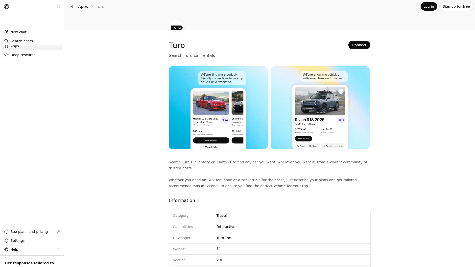 Screenshot of Turo website