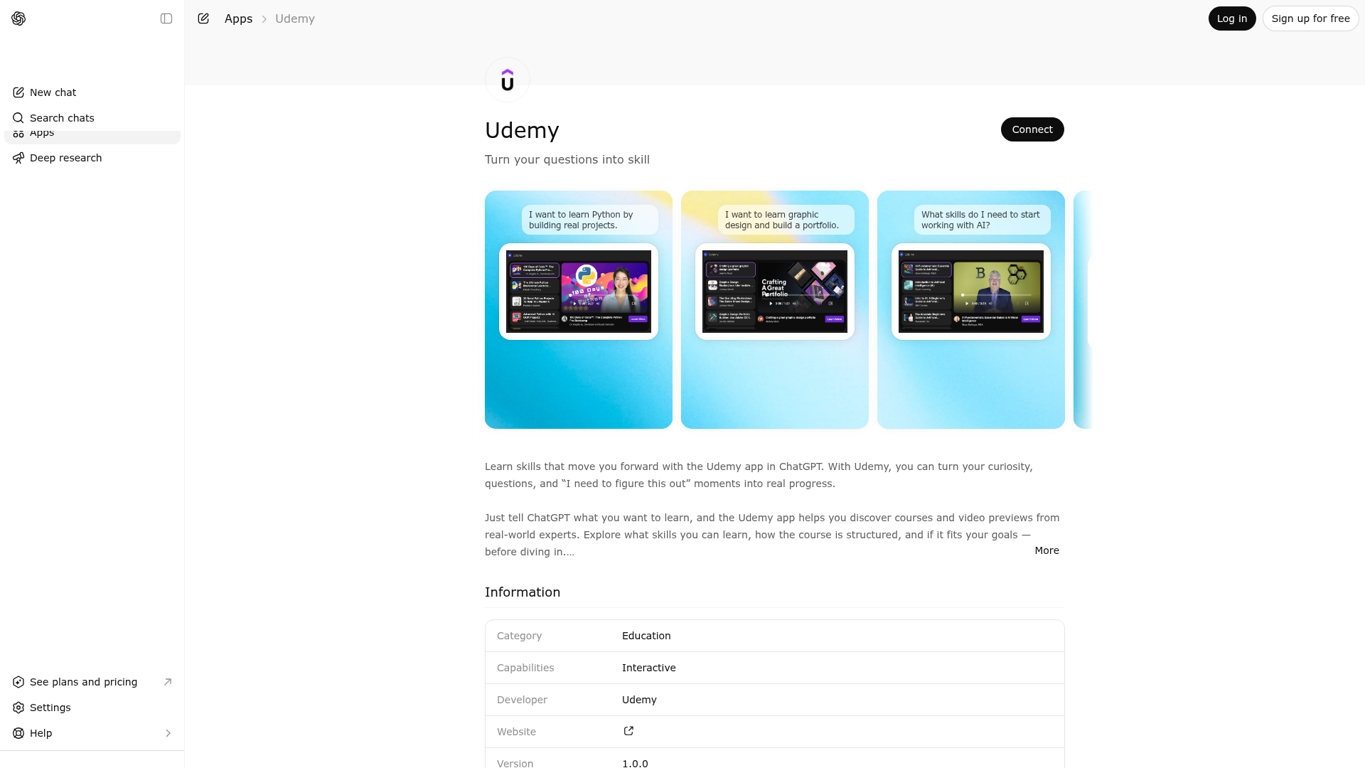 Screenshot of Udemy website