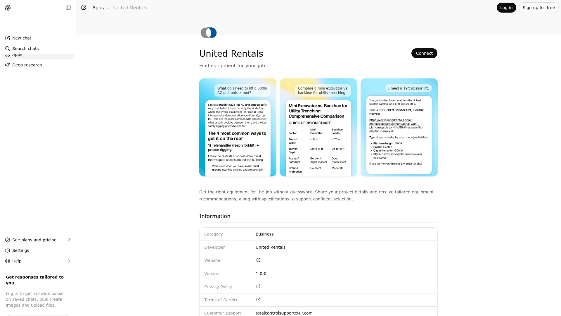 Screenshot of United Rentals website