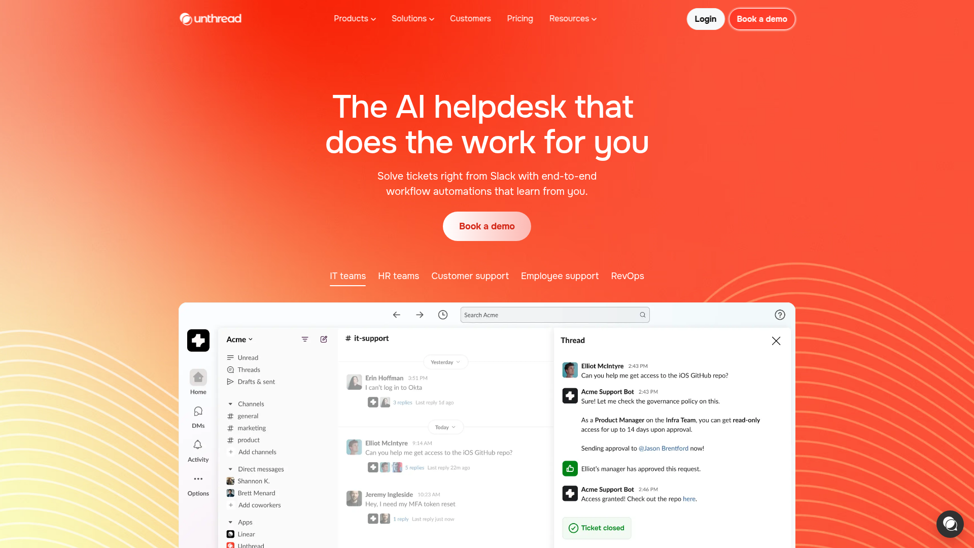Screenshot of Unthread website