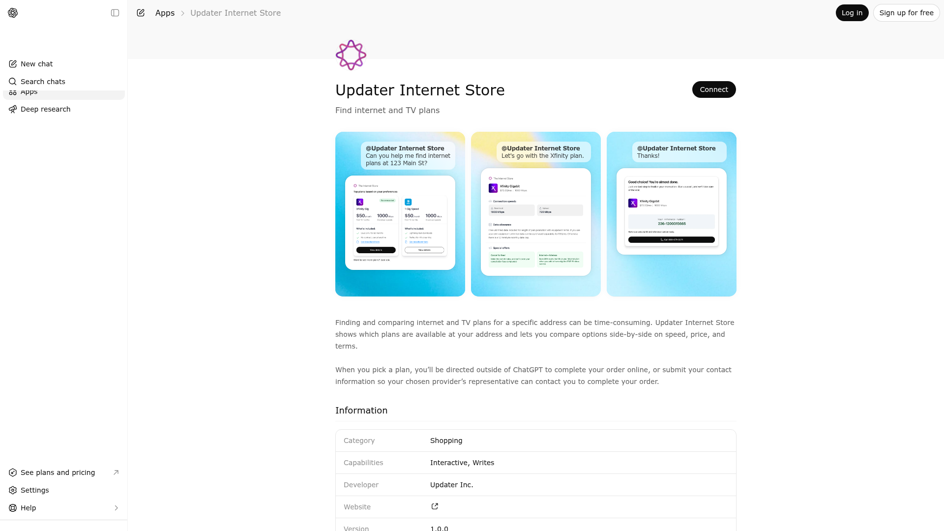 Screenshot of Updater Internet Store website