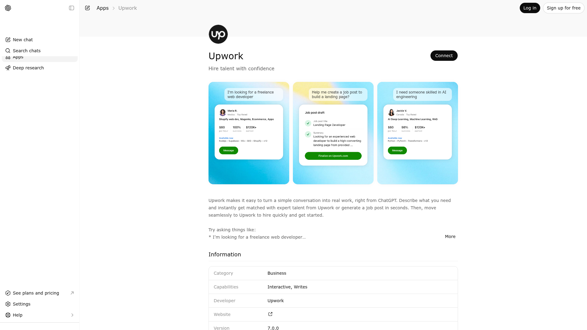 Screenshot of Upwork website
