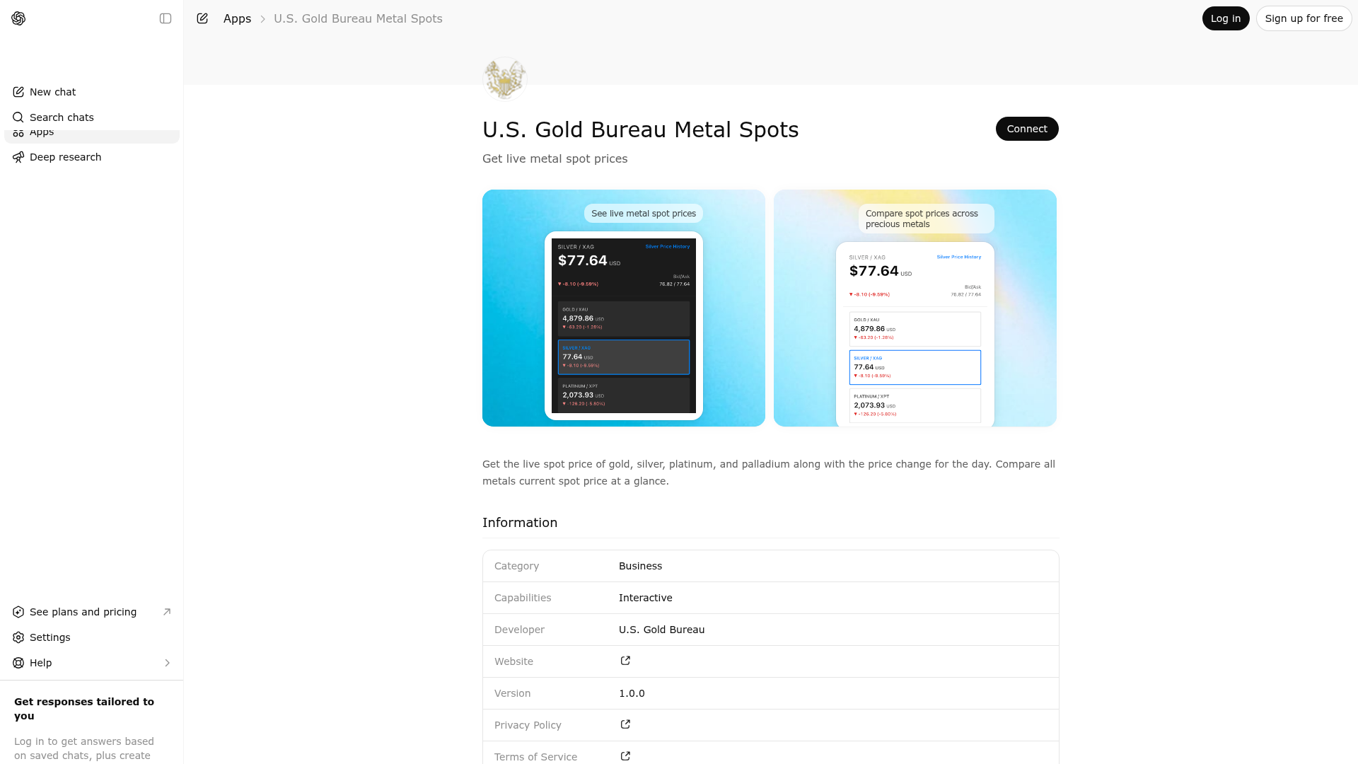 Screenshot of U.S. Gold Bureau Metal Spots  website