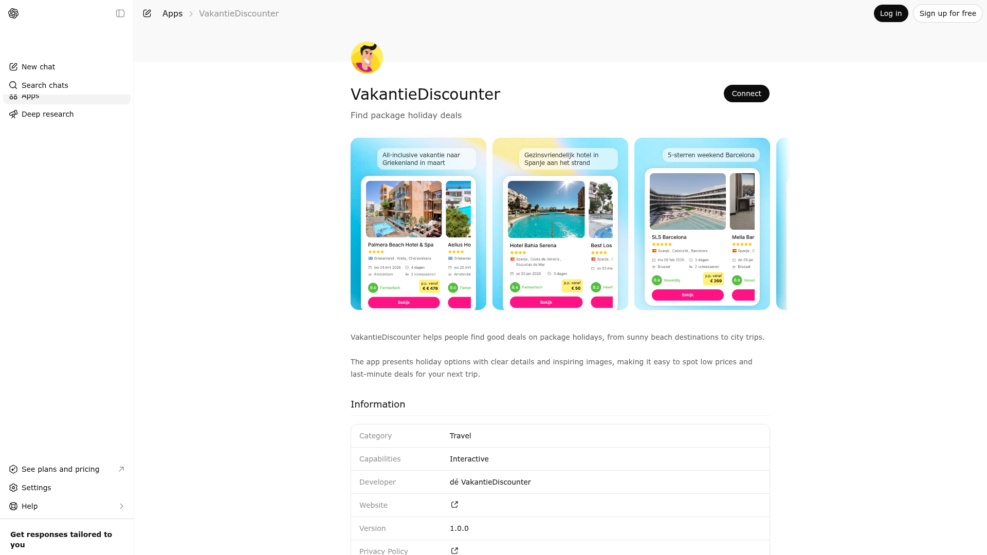 Screenshot of VakantieDiscounter website
