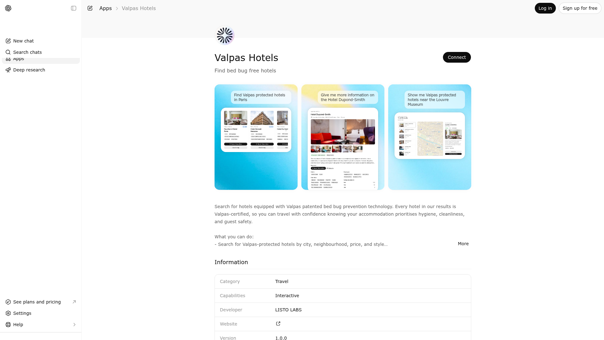 Screenshot of Valpas Hotels website