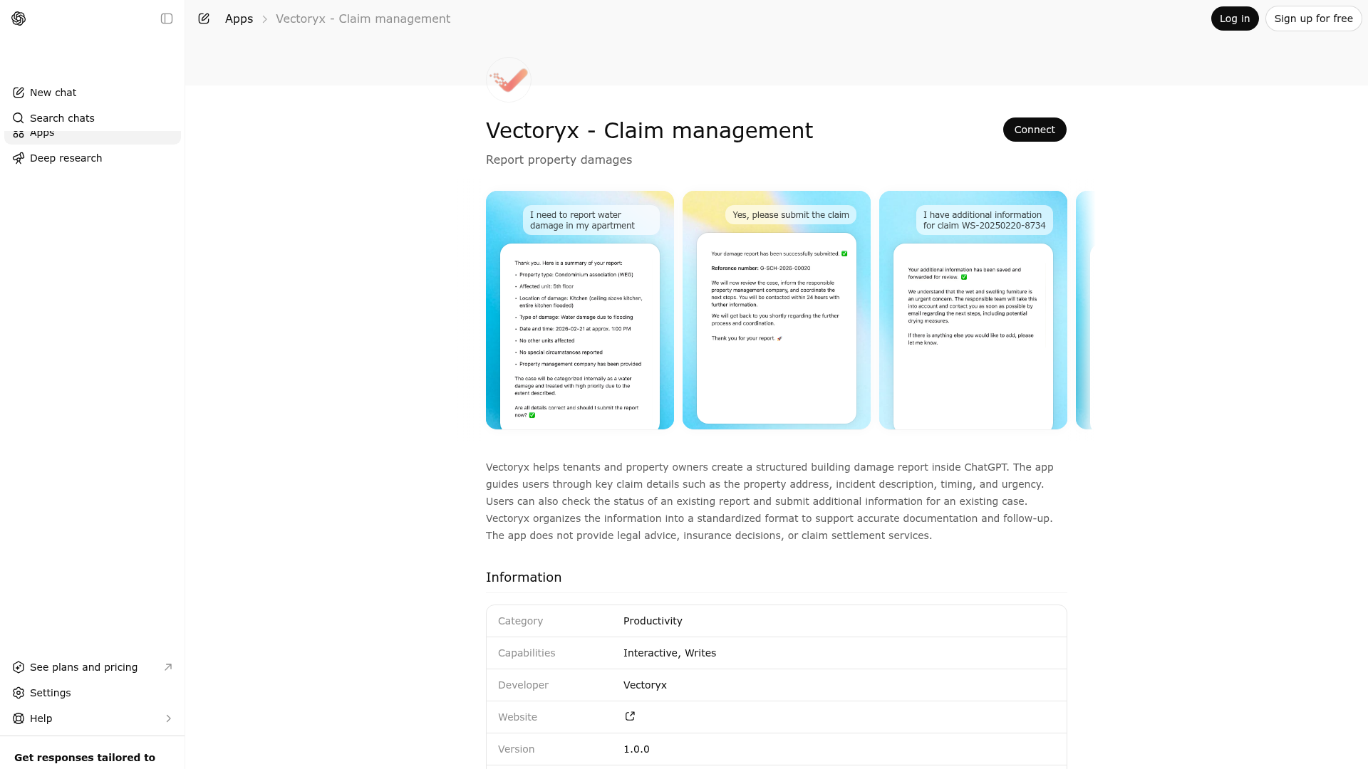 Screenshot of Vectoryx - Claim management website