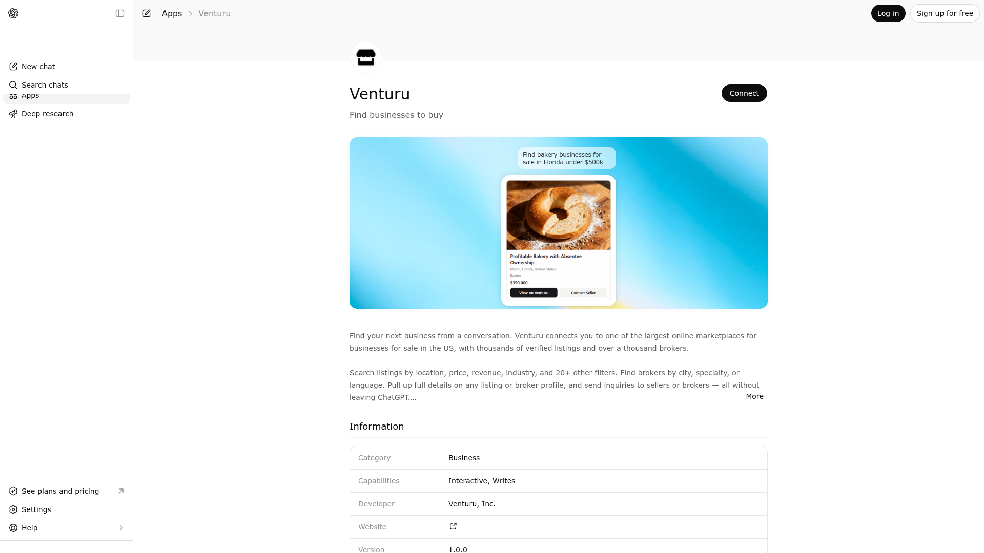 Screenshot of Venturu website