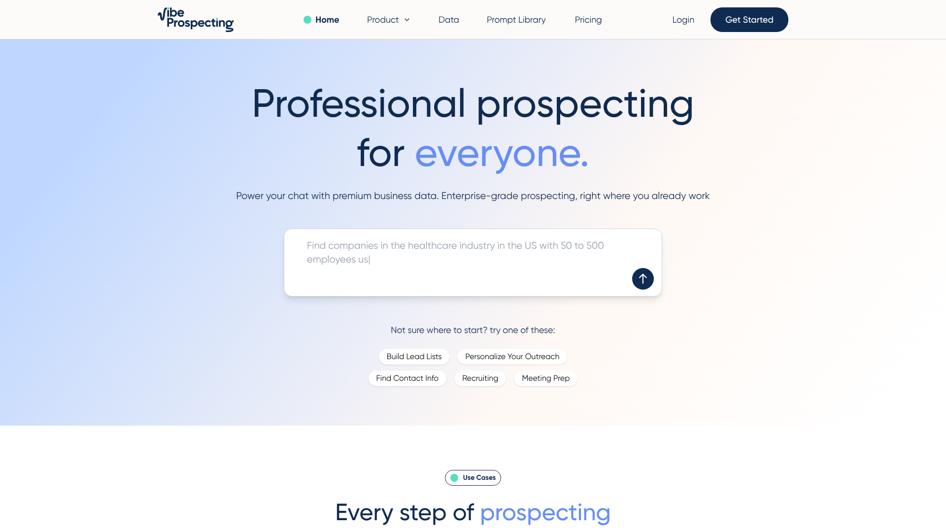 Screenshot of Vibe Prospecting website
