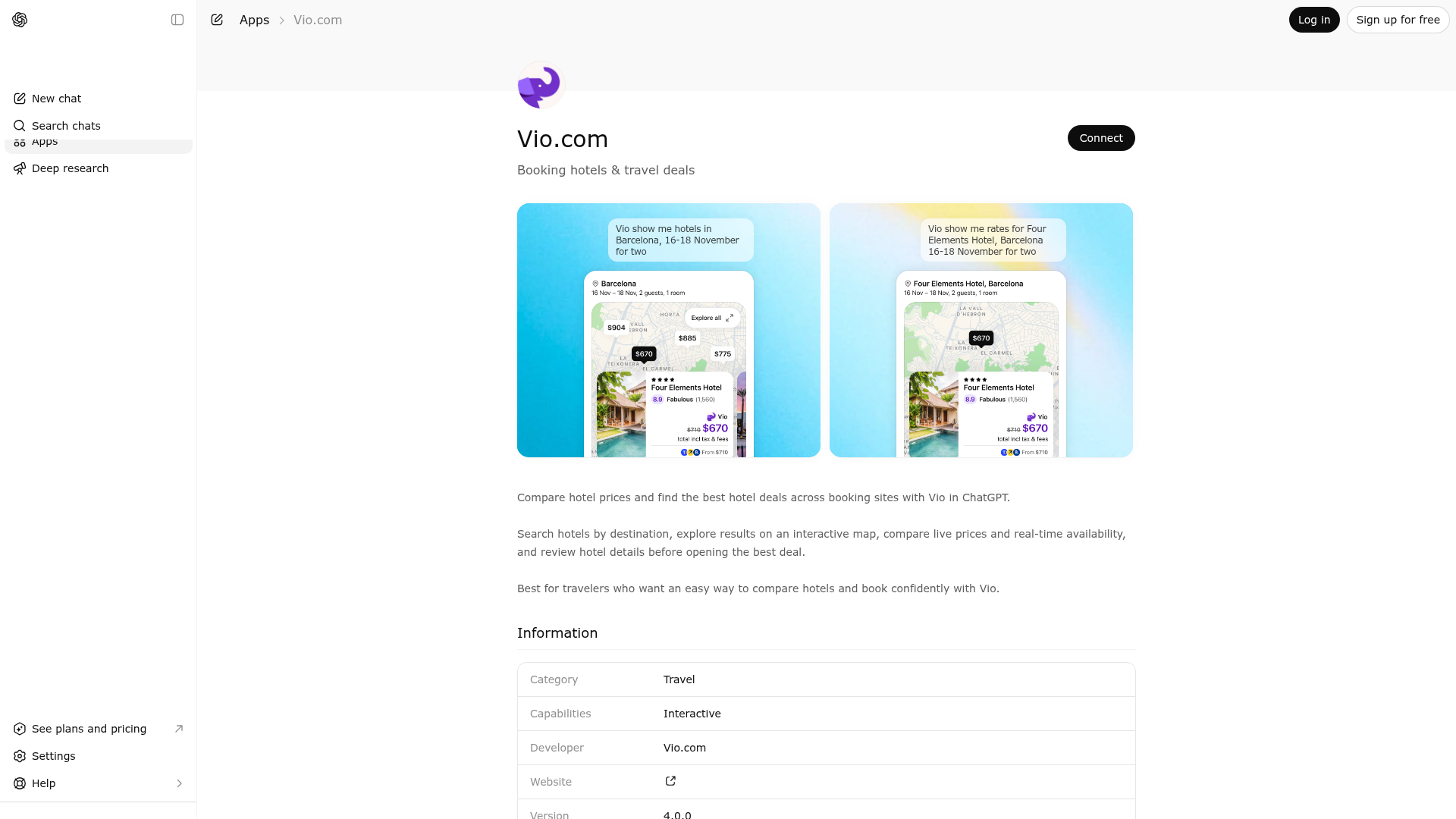 Screenshot of Vio.com website