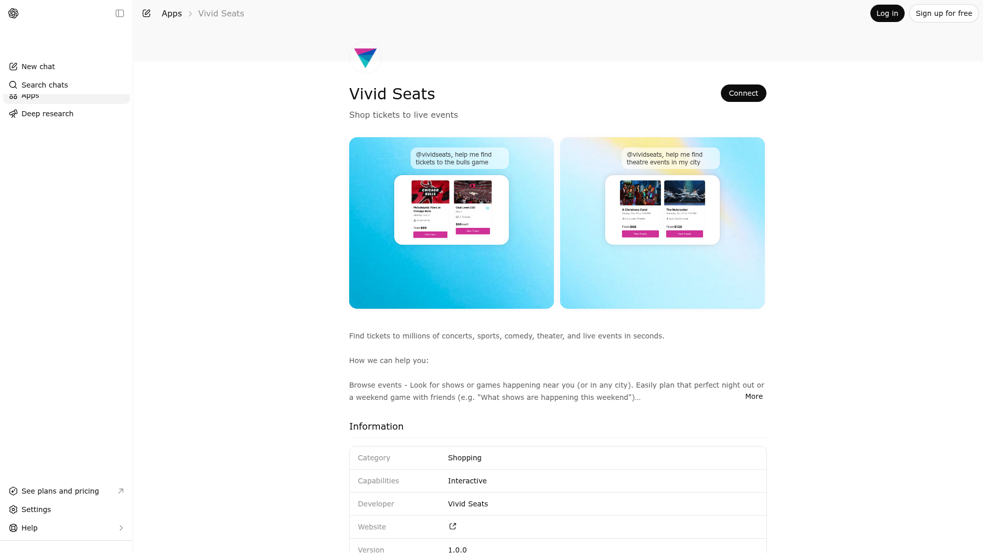 Screenshot of Vivid Seats website