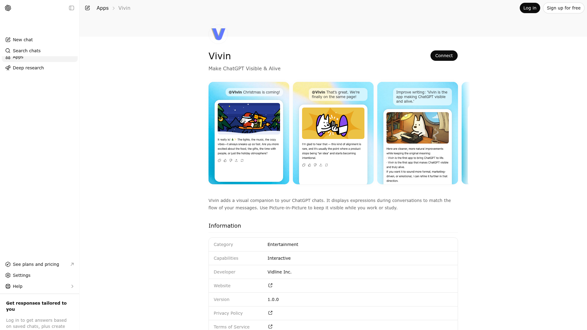 Screenshot of Vivin website