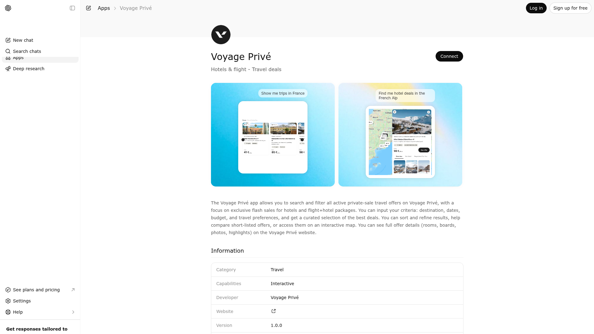 Screenshot of Voyage Privé website