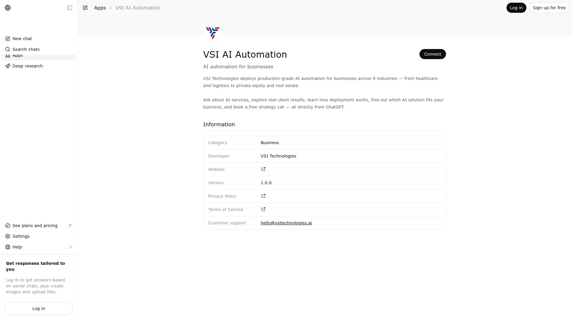 Screenshot of VSI AI Automation website
