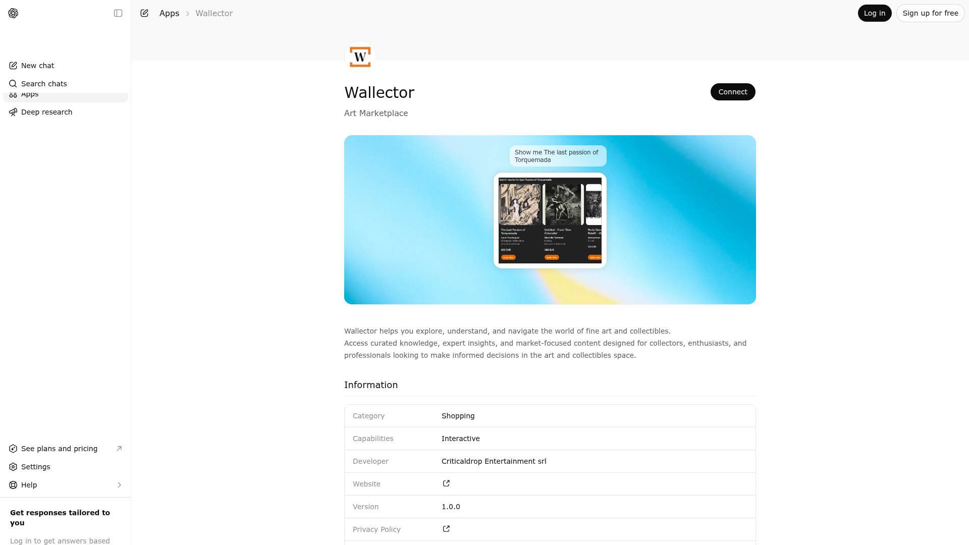 Screenshot of Wallector website
