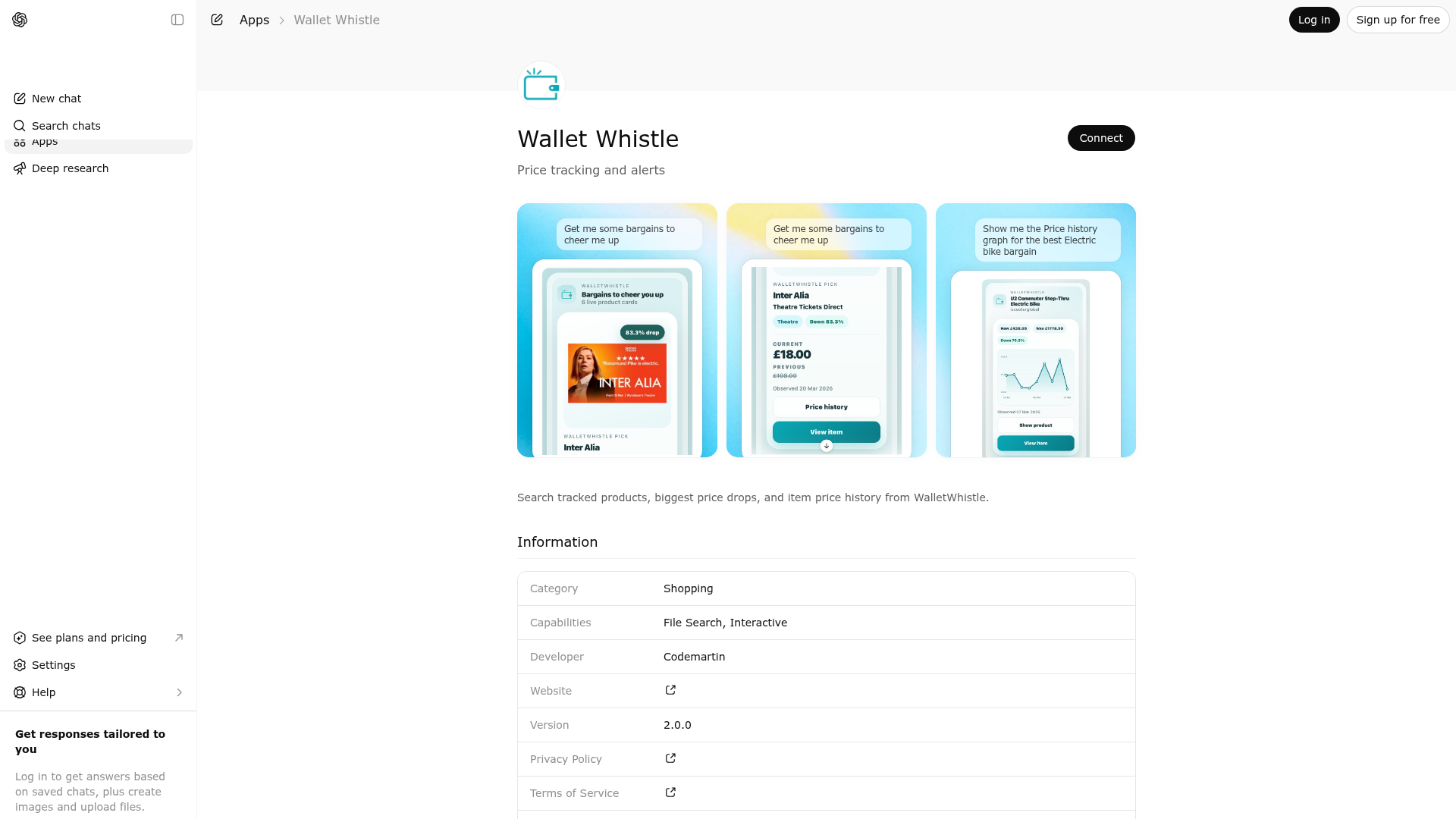 Screenshot of Wallet Whistle website