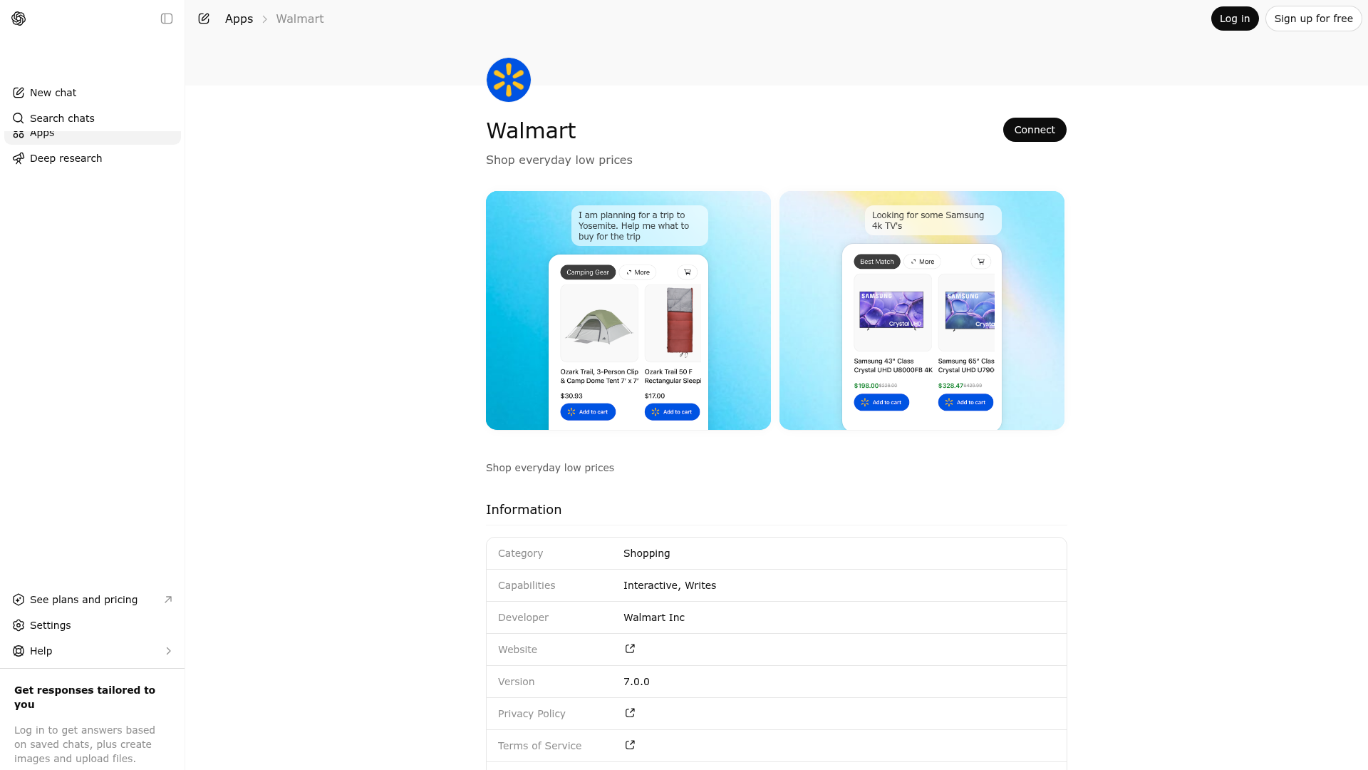 Screenshot of Walmart website