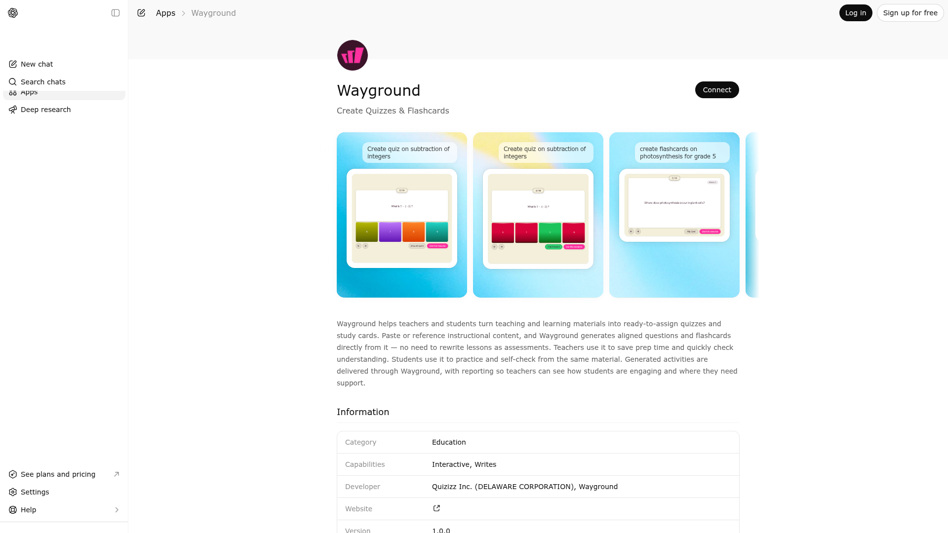 Screenshot of Wayground website