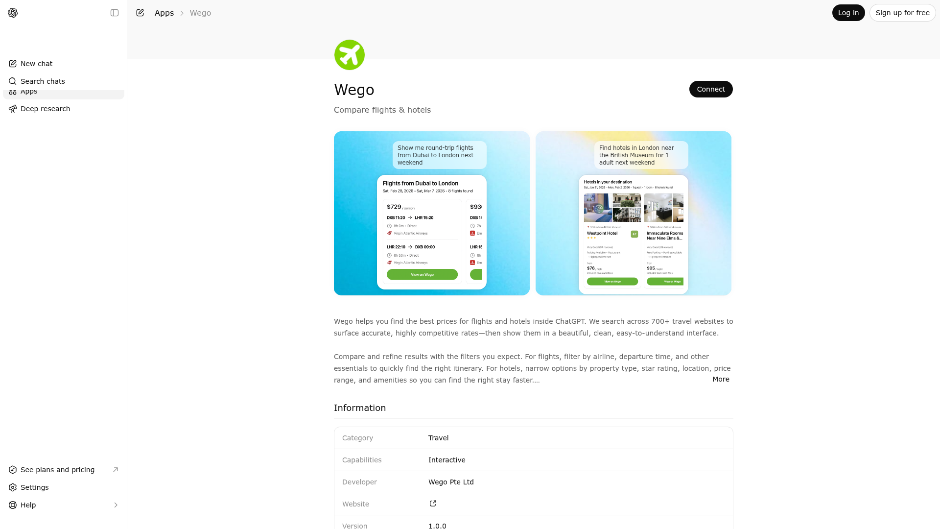 Screenshot of Wego website