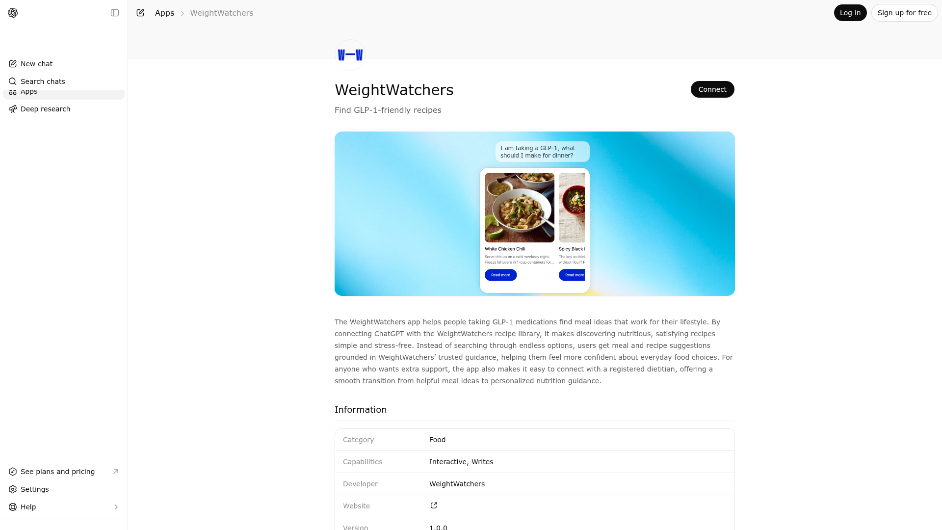 Screenshot of WeightWatchers website