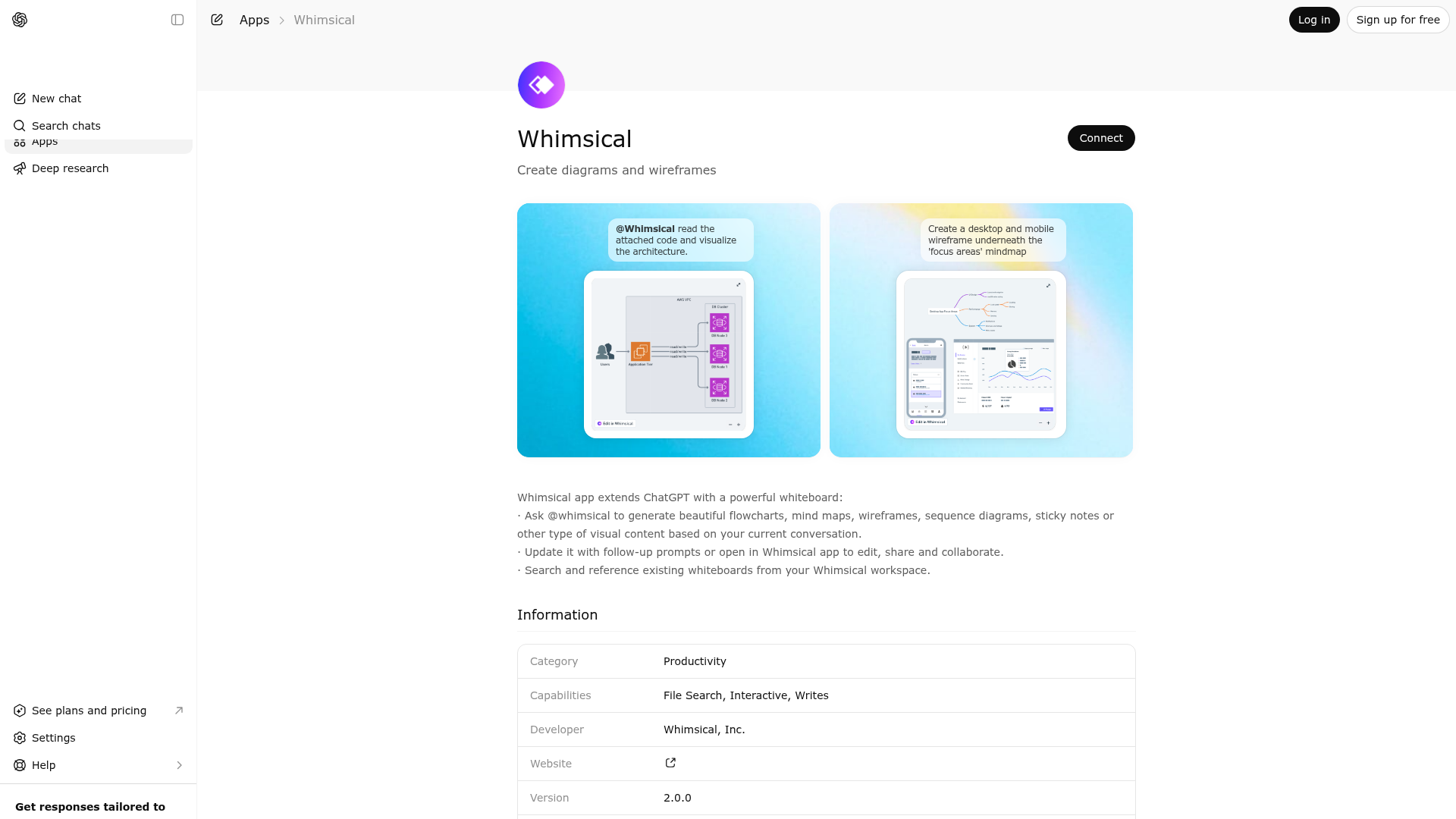 Screenshot of Whimsical website