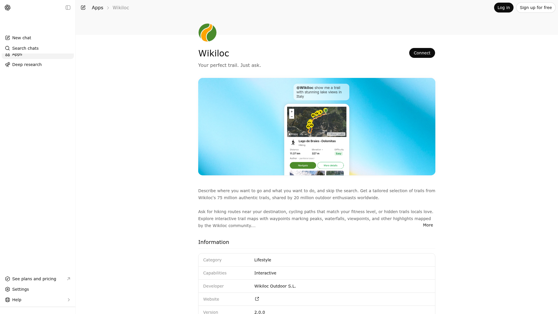 Screenshot of Wikiloc website