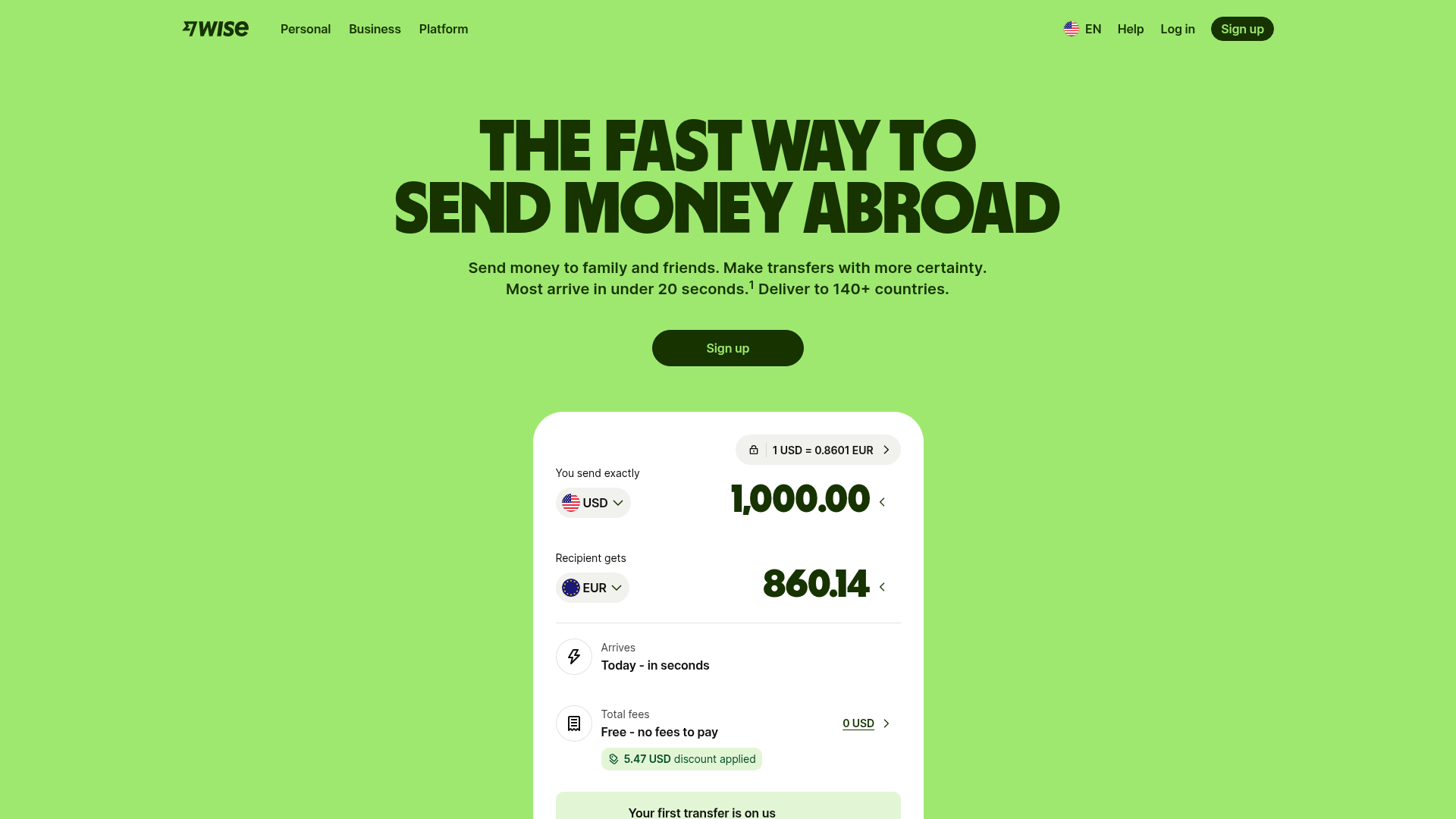 Screenshot of Wise website