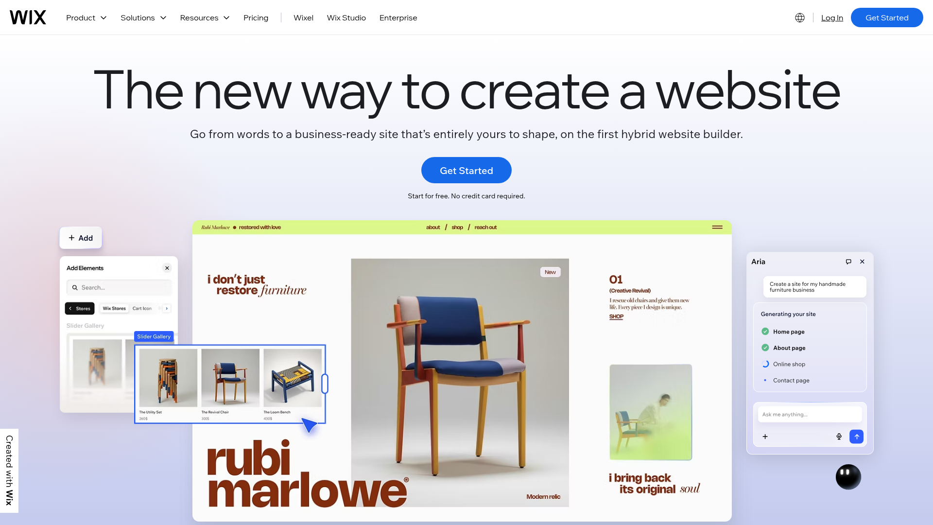Screenshot of Wix website
