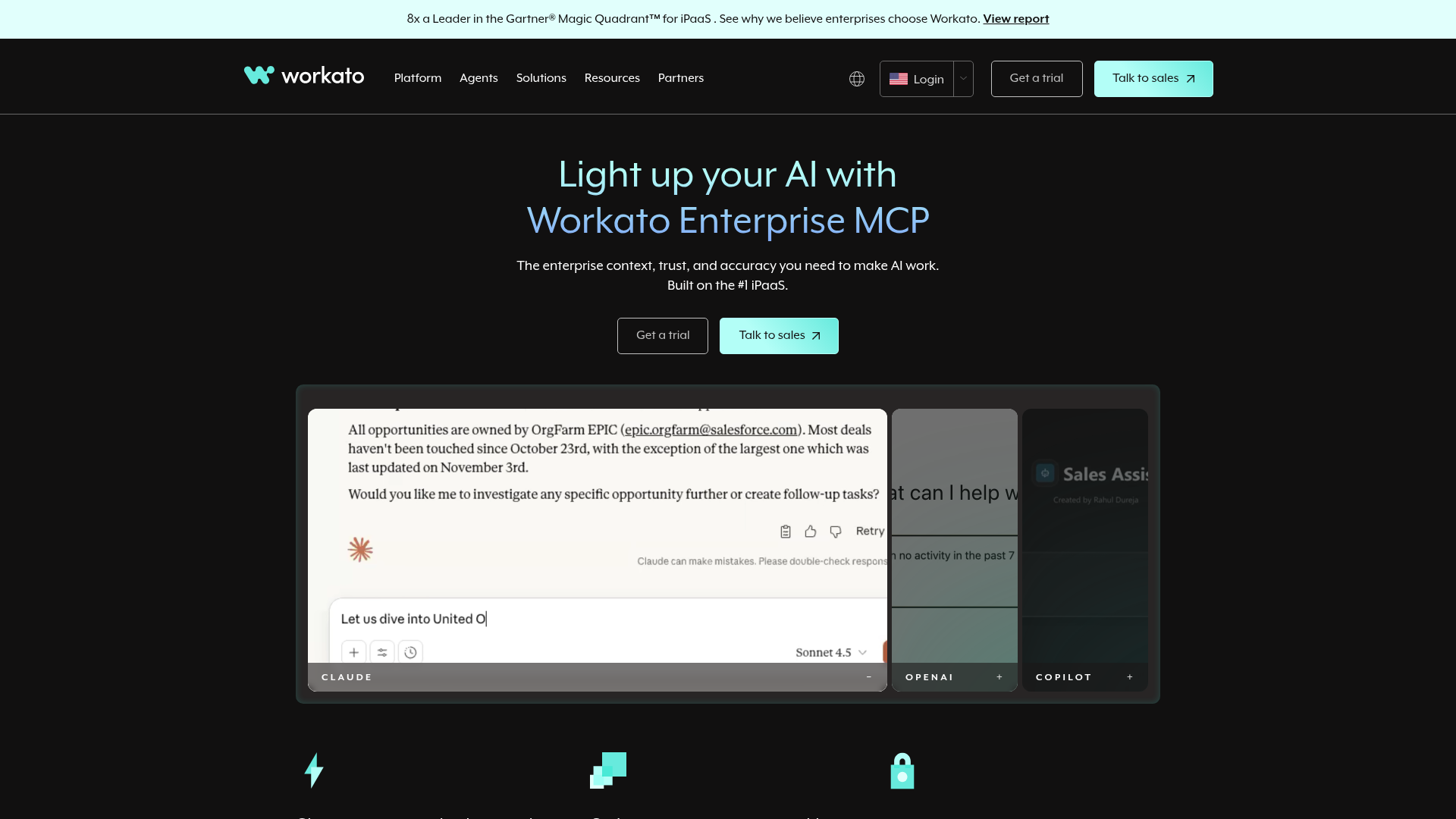 Screenshot of Workato website