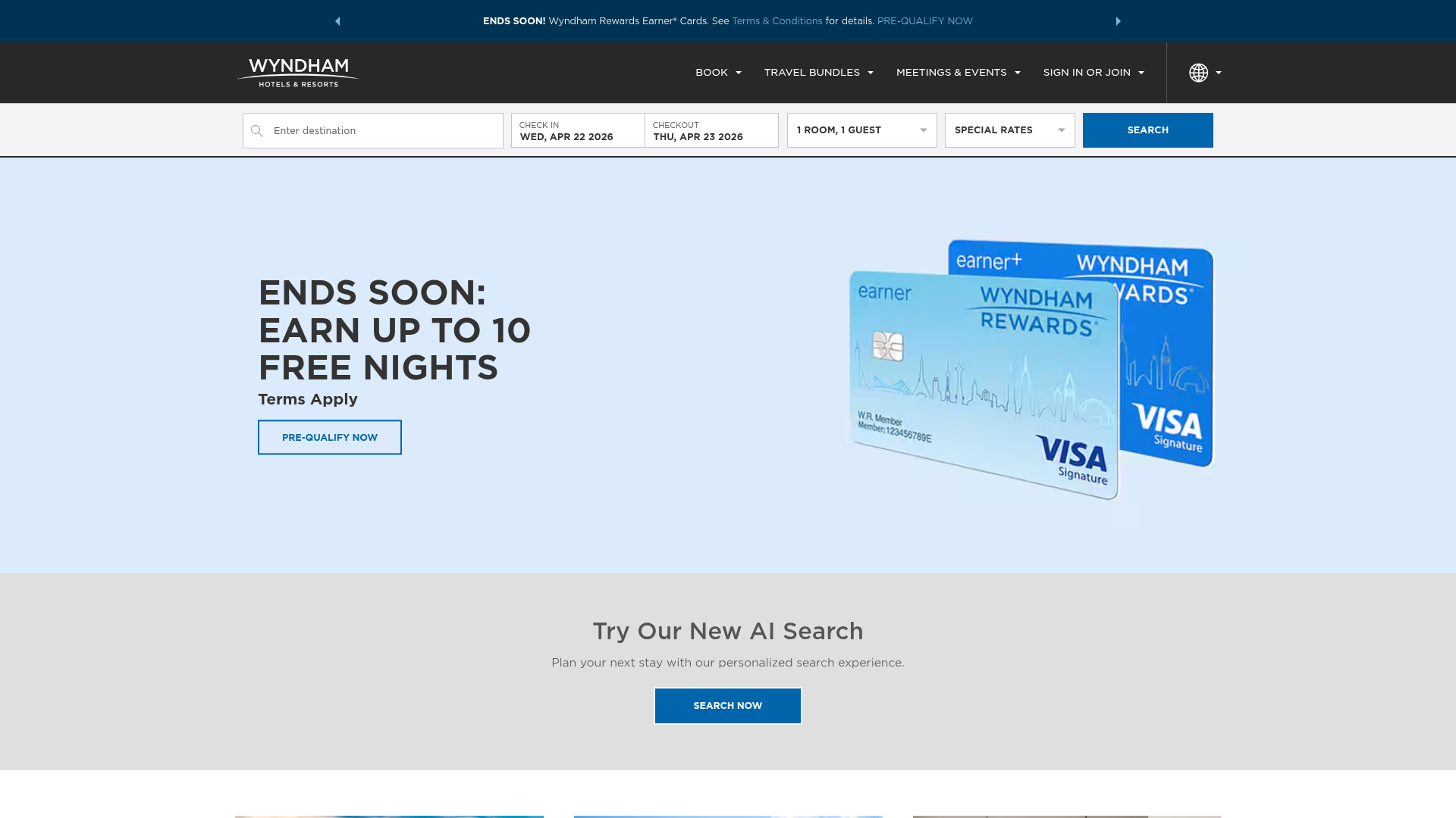 Screenshot of Wyndham Hotels and Resorts website